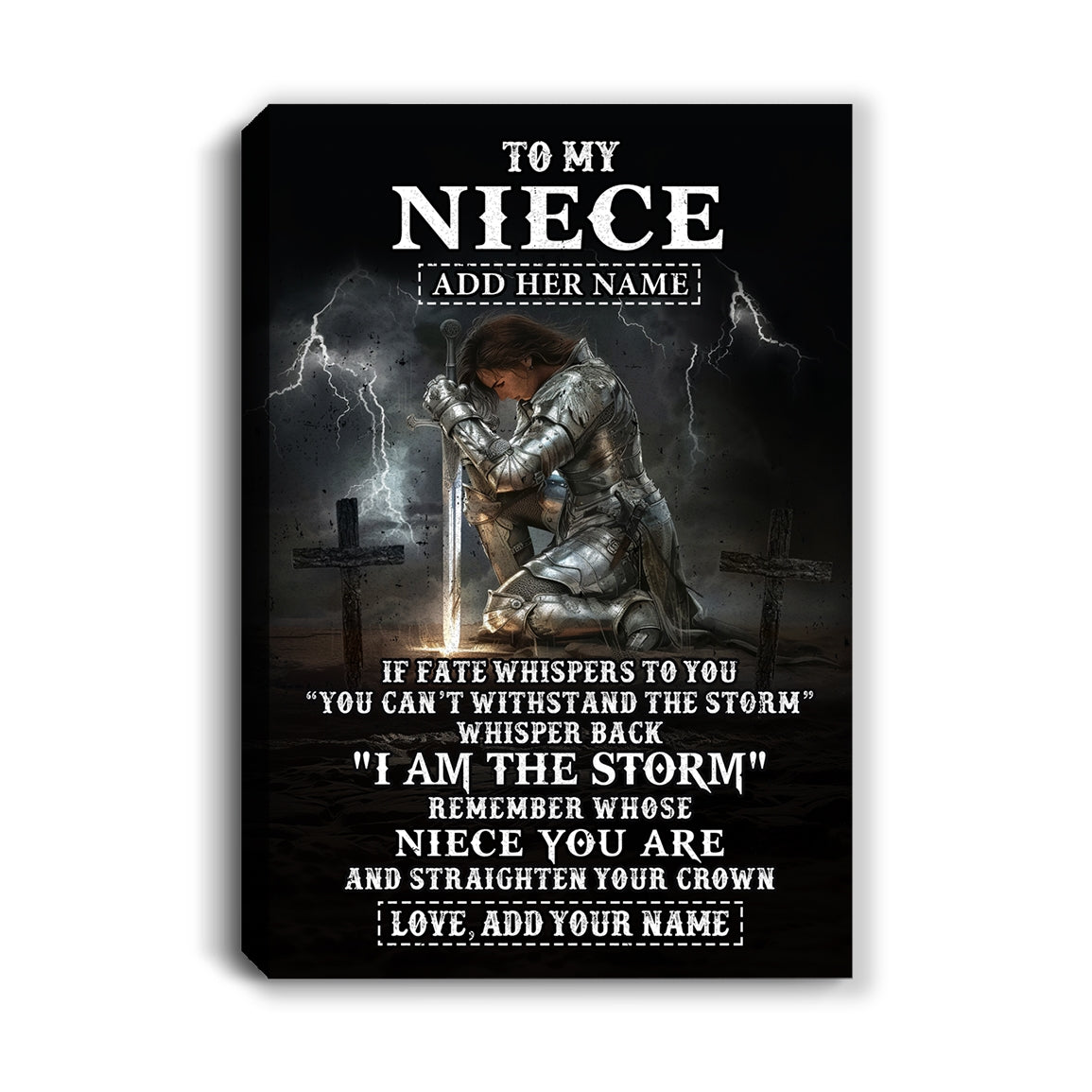 Personalized To My Niece Canvas Women Warrior Knights Templar I Am The Storm Best Niece Birthday Gifts Graduation Christmas Custom Wall Art Print Framed Canvas | teecentury