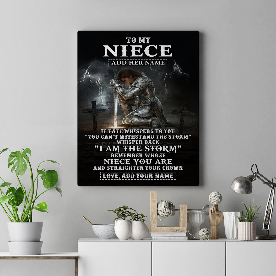 Personalized To My Niece Canvas Women Warrior Knights Templar I Am The Storm Best Niece Birthday Gifts Graduation Christmas Custom Wall Art Print Framed Canvas | teecentury