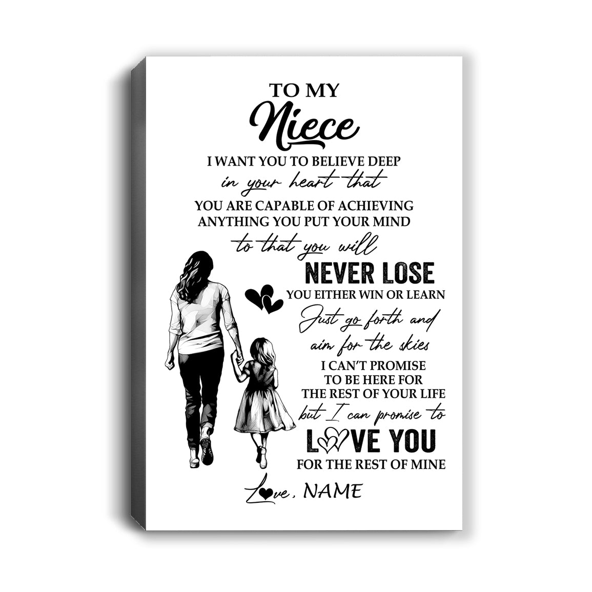Personalized To My Niece Canvas You Will Never Lose From Aunt Auntie Niece Birthday Gifts Graduation Christmas Custom Wall Art Print Framed Canvas | teecentury