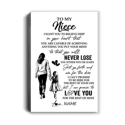 Personalized To My Niece Canvas You Will Never Lose From Aunt Auntie Niece Birthday Gifts Graduation Christmas Custom Wall Art Print Framed Canvas | teecentury