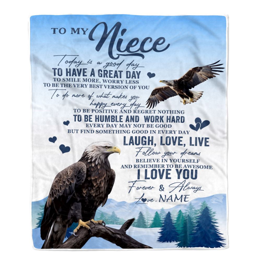 Personalized To My Niece Eagle Blanket From Aunt Uncle Auntie Every Day Laugh Love Live Niece Birthday Gifts Graduation Christmas Customized Fleece Blanket | teecentury