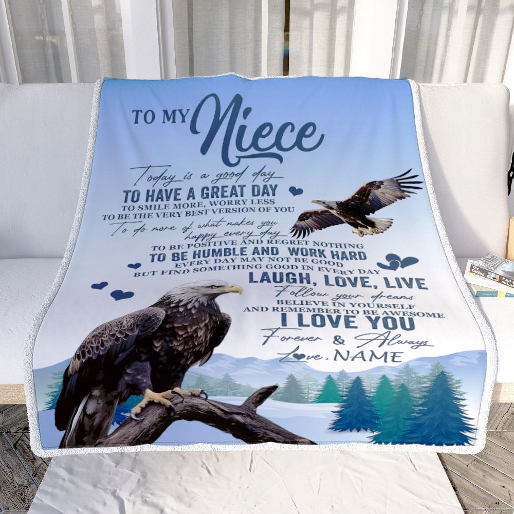 Personalized To My Niece Eagle Blanket From Aunt Uncle Auntie Every Day Laugh Love Live Niece Birthday Gifts Graduation Christmas Customized Fleece Blanket | teecentury