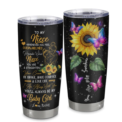 Personalized To My Niece From Aunt Aunt Stainless Steel Tumbler Cup You Are My Sunshine Sunflower Butterfly Niece Birthday Graduation Christmas Travel Mug | teecentury