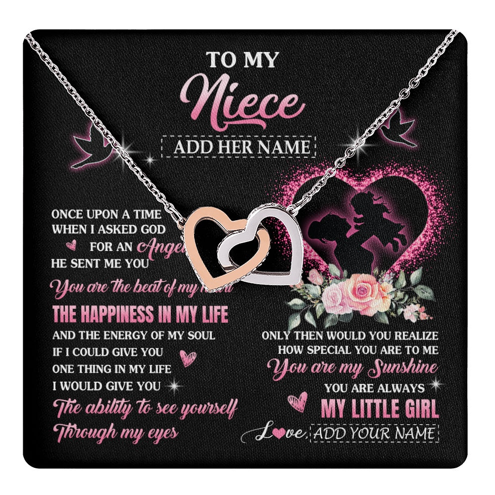 Interlocking Hearts Necklace Stainless Steel & Rose Gold Finish | 1 | Personalized To My Niece From Aunt Auntie Necklace Once Upon A Time Birthday Graduation Gifts For Niece Gifts Christmas Customized Gift Box Message Card | teecentury.myshopify