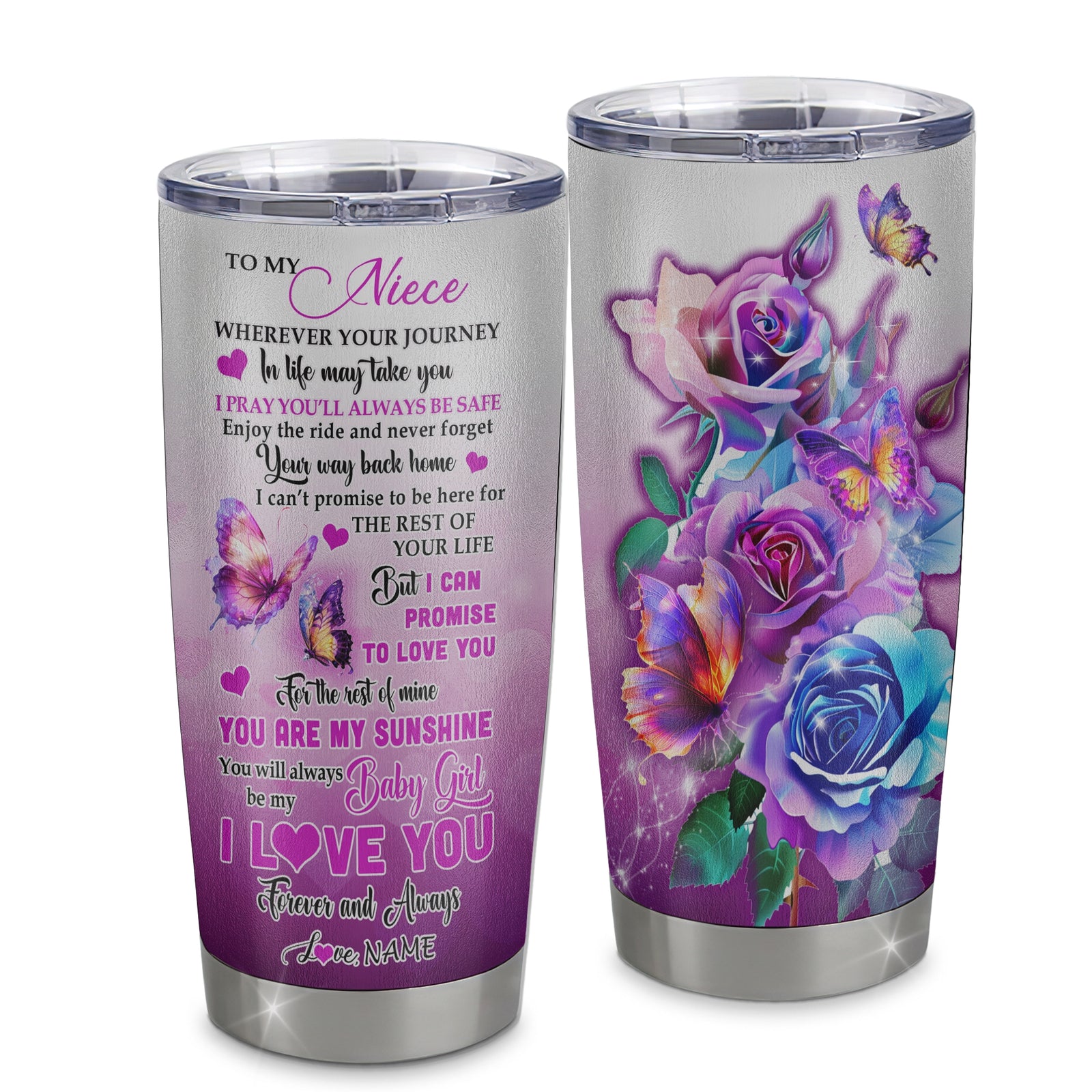 Personalized To My Niece From Aunt Auntie Uncle Stainless Steel Tumbler Cup Wherever Your Journey In Life Butterfly Niece Birthday Graduation Christmas Travel Mug | teecentury
