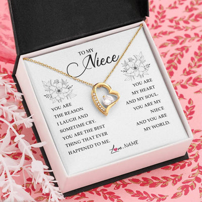Forever Love Necklace 18K Yellow Gold Finish | Personalized To My Niece From Aunt Auntie You Are My Heart My And My Sould Niece Jewelry Birthday Graduation Christmas Customized Gift Box Message Card | teecentury