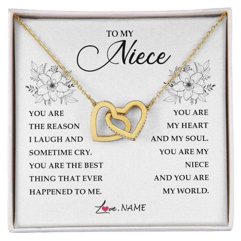 Interlocking Hearts Necklace 18K Yellow Gold Finish | Personalized To My Niece From Aunt Auntie You Are My Heart My And My Sould Niece Jewelry Birthday Graduation Christmas Customized Gift Box Message Card | teecentury