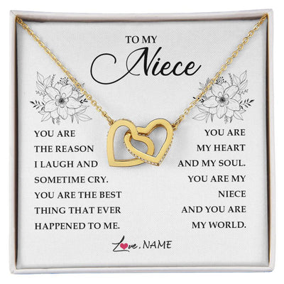 Interlocking Hearts Necklace 18K Yellow Gold Finish | Personalized To My Niece From Aunt Auntie You Are My Heart My And My Sould Niece Jewelry Birthday Graduation Christmas Customized Gift Box Message Card | teecentury