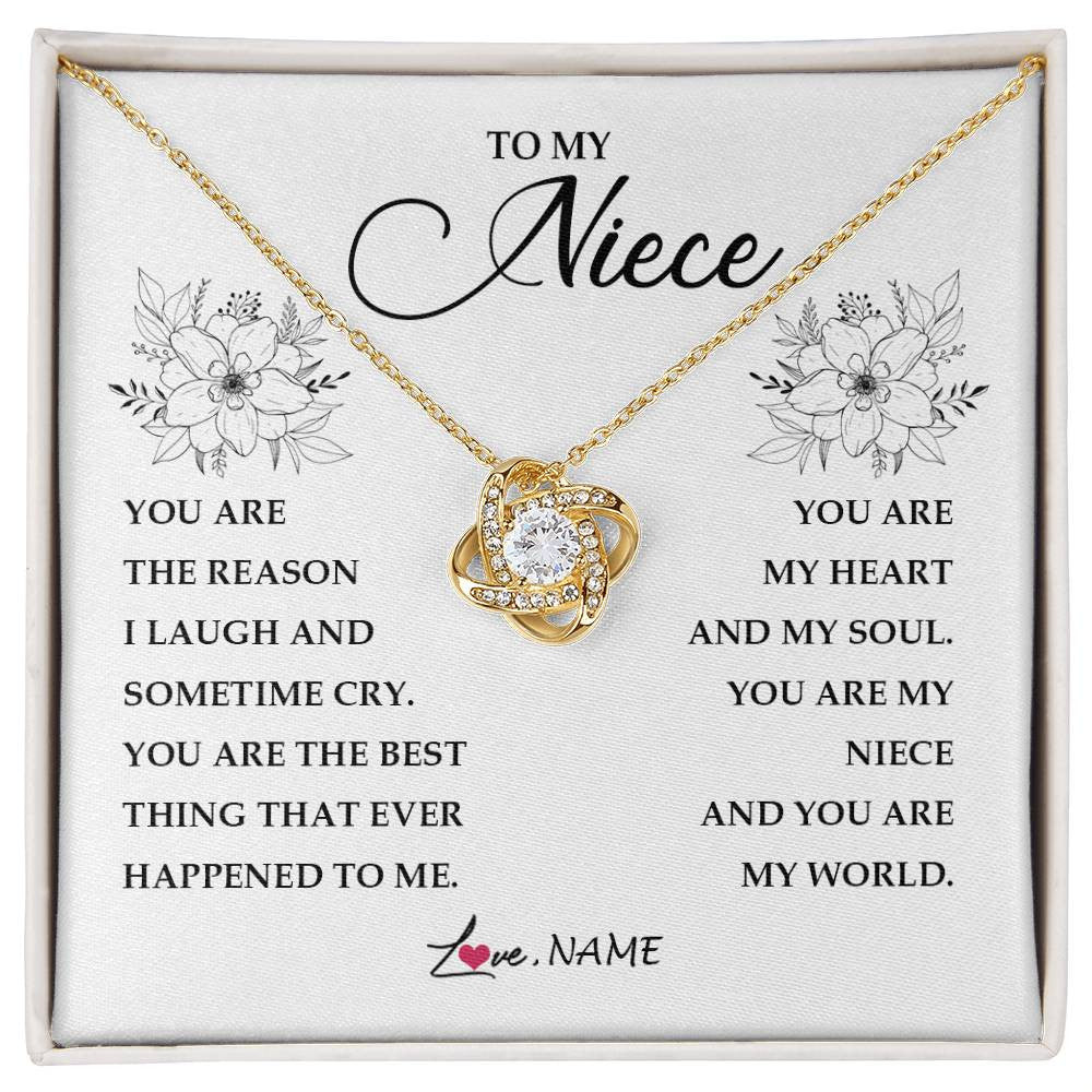 Love Knot Necklace 18K Yellow Gold Finish | Personalized To My Niece From Aunt Auntie You Are My Heart My And My Sould Niece Jewelry Birthday Graduation Christmas Customized Gift Box Message Card | teecentury