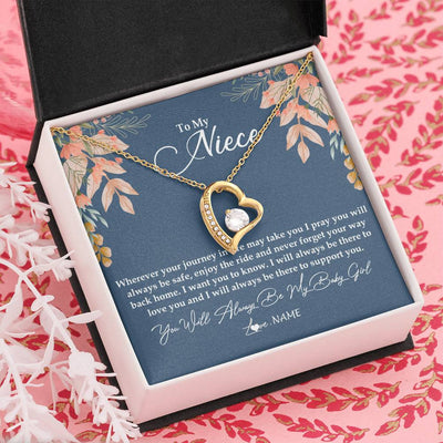 Forever Love Necklace 18K Yellow Gold Finish | Personalized To My Niece From Aunt Auntie You Will Always Be My Baby Girl Niece Jewelry Birthday Graduation Christmas Customized Gift Box Message Card | teecentury