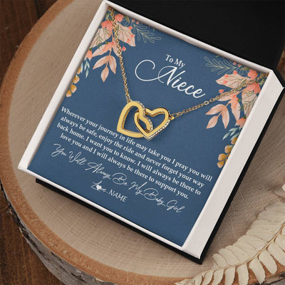 Interlocking Hearts Necklace 18K Yellow Gold Finish | Personalized To My Niece From Aunt Auntie You Will Always Be My Baby Girl Niece Jewelry Birthday Graduation Christmas Customized Gift Box Message Card | teecentury