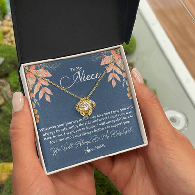Love Knot Necklace 18K Yellow Gold Finish | Personalized To My Niece From Aunt Auntie You Will Always Be My Baby Girl Niece Jewelry Birthday Graduation Christmas Customized Gift Box Message Card | teecentury