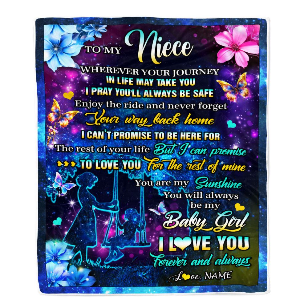 Personalized To My Niece From Aunt Blanket Flower Wherever Your Journey Niece Birthday Gifts Graduation Thanksgiving Christmas Customized Fleece Blanket | teecentury