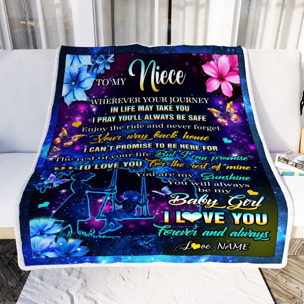 Personalized To My Niece From Aunt Blanket Flower Wherever Your Journey Niece Birthday Gifts Graduation Thanksgiving Christmas Customized Fleece Blanket | teecentury