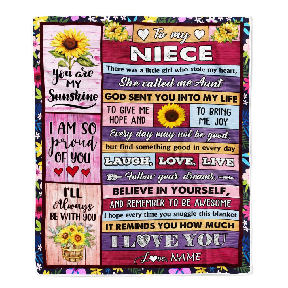 Personalized To My Niece From Aunt Blanket Wood Sunflower Little Girl Birthday Gifts Niece Graduation Valentines Day Christmas Customized Fleece Blanket | teecentury