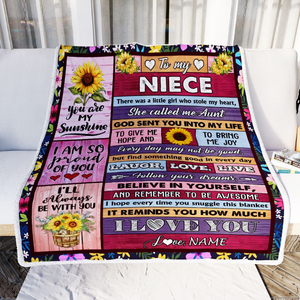 Personalized To My Niece From Aunt Blanket Wood Sunflower Little Girl Birthday Gifts Niece Graduation Valentines Day Christmas Customized Fleece Blanket | teecentury