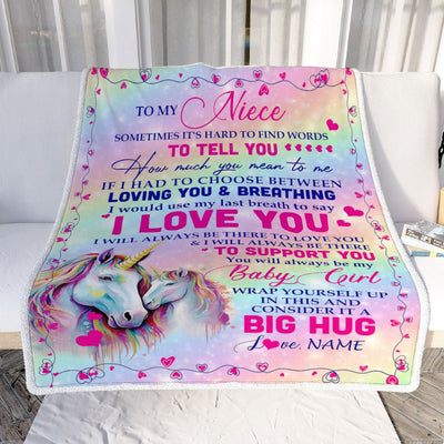 Personalized To My Niece From Aunt Sometimes It's Hard To Find Words To Say I Love You Unicorn Niece Birthday Gifts Christmas Fleece Throw Blanket | teecentury