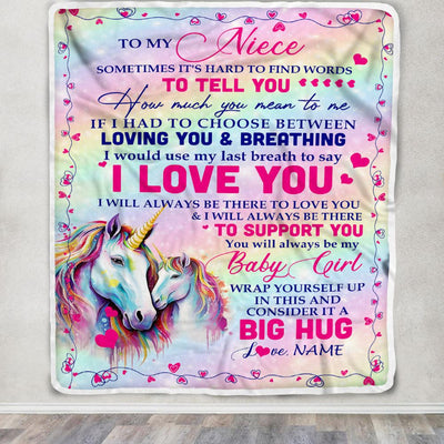 Personalized To My Niece From Aunt Sometimes It's Hard To Find Words To Say I Love You Unicorn Niece Birthday Gifts Christmas Fleece Throw Blanket | teecentury