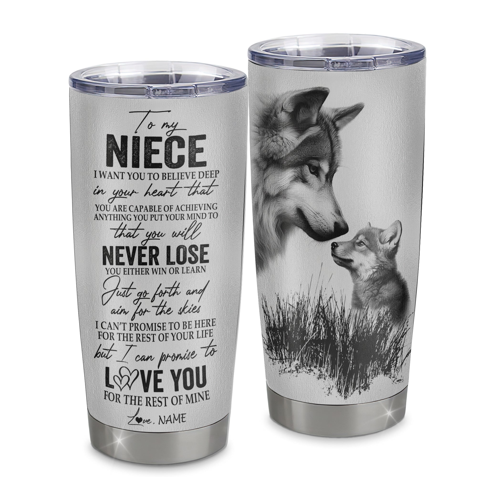 Personalized To My Niece From Aunt Uncle Auntie Stainless Steel Tumbler Cup You Will Never Lose Wolf Niece Birthday Graduation Christmas Travel Mug | teecentury