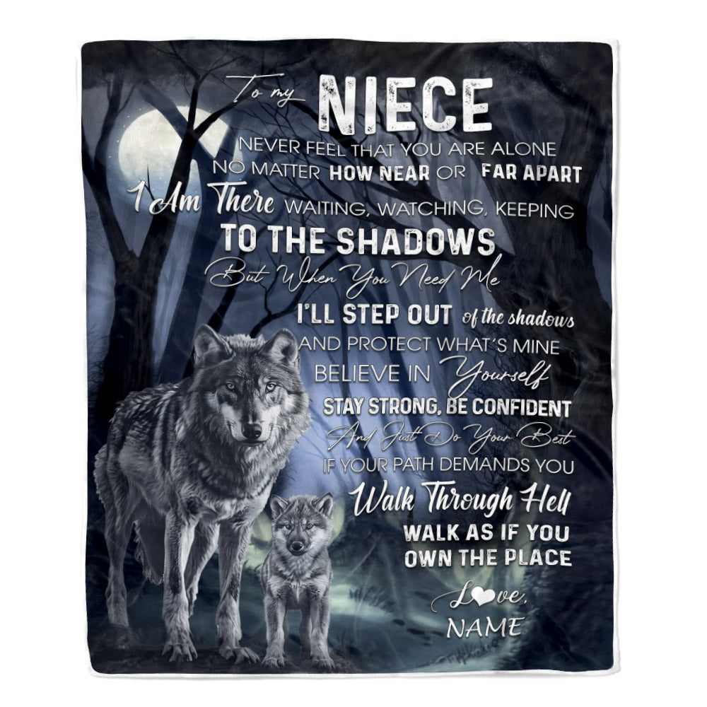 Personalized To My Niece From Aunt Uncle Blanket Never Feel You Are Alone Wolf Moon Night Dark Forest Family Love Niece Birthday Christmas Fleece Blanket Blanket | Teecentury.com