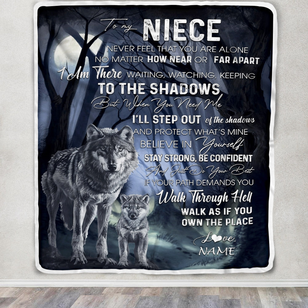 Personalized To My Niece From Aunt Uncle Blanket Never Feel You Are Alone Wolf Moon Night Dark Forest Family Love Niece Birthday Christmas Fleece Blanket Blanket | Teecentury.com