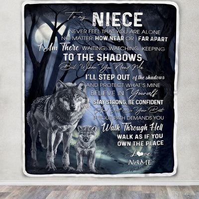 Personalized To My Niece From Aunt Uncle Blanket Never Feel You Are Alone Wolf Moon Night Dark Forest Family Love Niece Birthday Christmas Fleece Blanket Blanket | Teecentury.com
