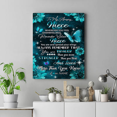 Personalized To My Niece From Aunt Uncle Canvas Butterfly You Are Braver Than You Seem Niece Birthday Gifts Graduation Christmas Custom Wall Art Print Framed Canvas | teecentury