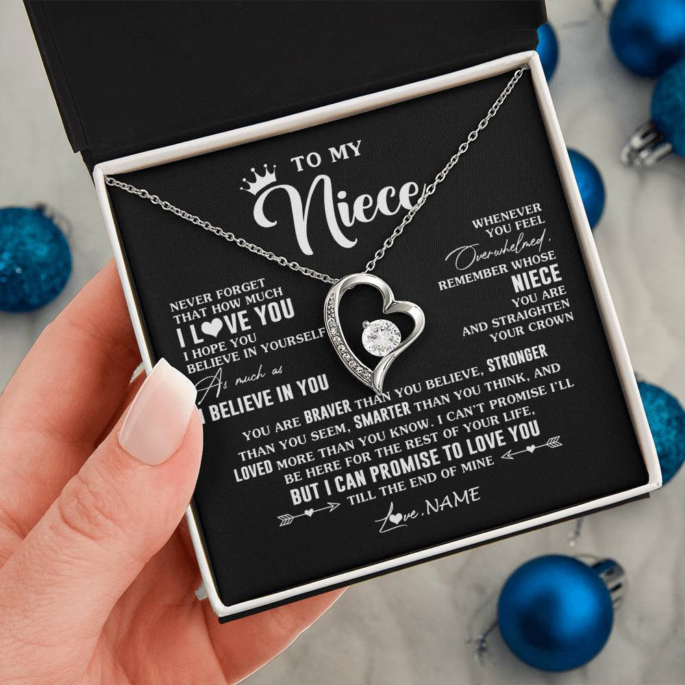 Forever Love Necklace 14K White Gold Finish | 2 | Personalized To My Niece Gifs From Aunt Necklace How Much I Love You Niece Birthday Gifts Jewelry Graduation Christmas Customized Gift Box Message Card | teecentury