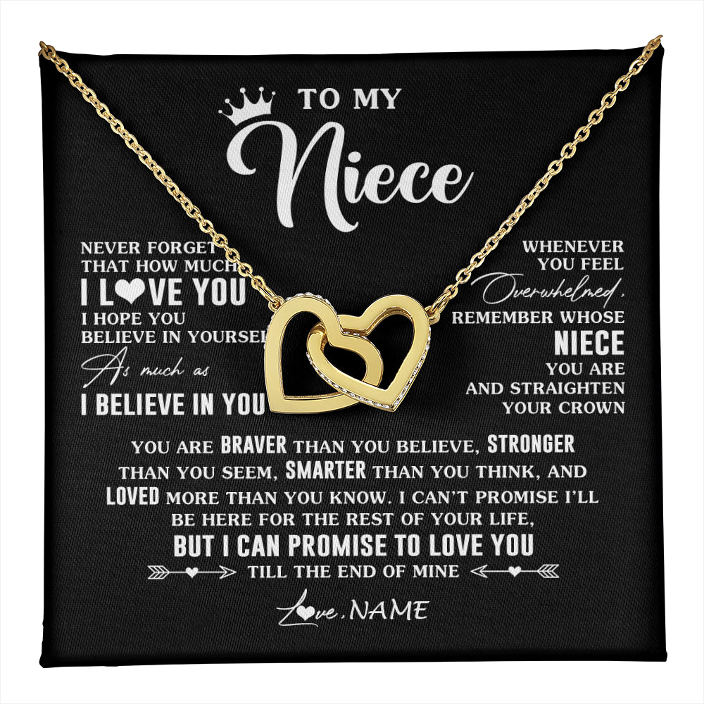 Interlocking Hearts Necklace 18K Yellow Gold Finish | 1 | Personalized To My Niece Gifs From Aunt Necklace How Much I Love You Niece Birthday Gifts Jewelry Graduation Christmas Customized Gift Box Message Card | teecentury
