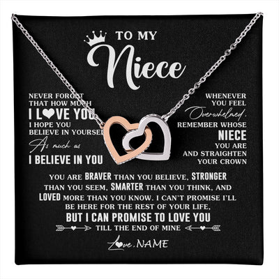 Interlocking Hearts Necklace Stainless Steel & Rose Gold Finish | 1 | Personalized To My Niece Gifs From Aunt Necklace How Much I Love You Niece Birthday Gifts Jewelry Graduation Christmas Customized Gift Box Message Card | teecentury