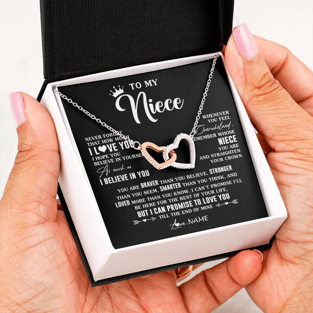 Interlocking Hearts Necklace Stainless Steel & Rose Gold Finish | 2 | Personalized To My Niece Gifs From Aunt Necklace How Much I Love You Niece Birthday Gifts Jewelry Graduation Christmas Customized Gift Box Message Card | teecentury