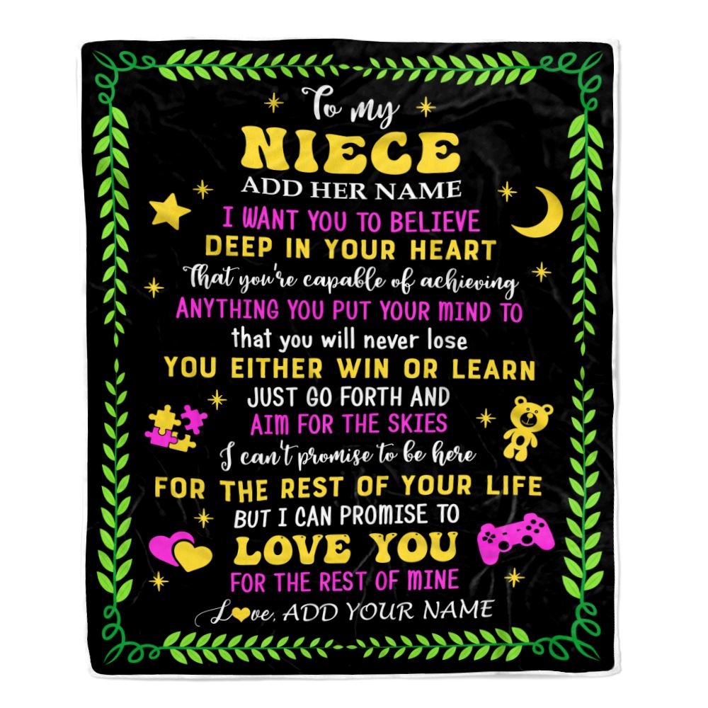 Personalized To My Niece Gift Blanket From Aunt Uncle Auntie Letter Sleep Cute Niece Birthday Idea Graduation Christmas Customized Fleece Throw Blanket | teecentury
