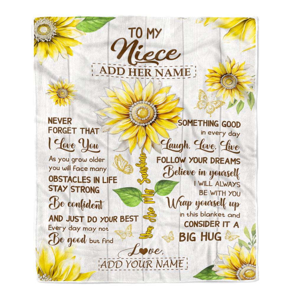 Personalized To My Niece Gift Blanket From Aunt Uncle Auntie Sunflower Laugh Love Live Niece Birthday Idea Graduation Christmas Customized Fleece Blanket | teecentury