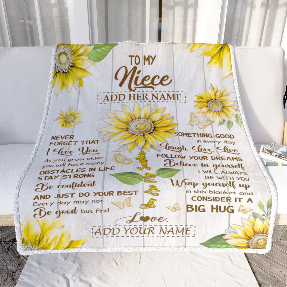 Personalized To My Niece Gift Blanket From Aunt Uncle Auntie Sunflower Laugh Love Live Niece Birthday Idea Graduation Christmas Customized Fleece Blanket | teecentury