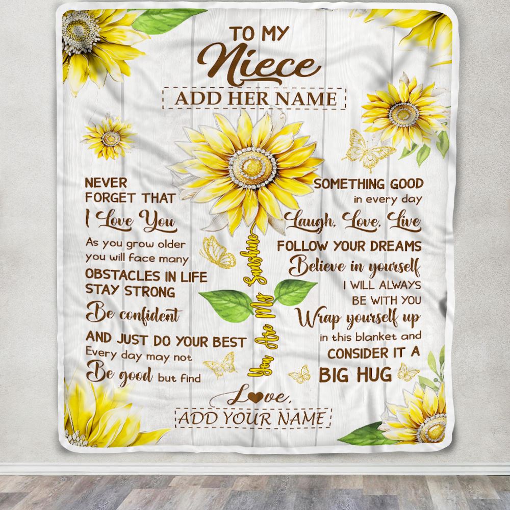 Personalized To My Niece Gift Blanket From Aunt Uncle Auntie Sunflower Laugh Love Live Niece Birthday Idea Graduation Christmas Customized Fleece Blanket | teecentury
