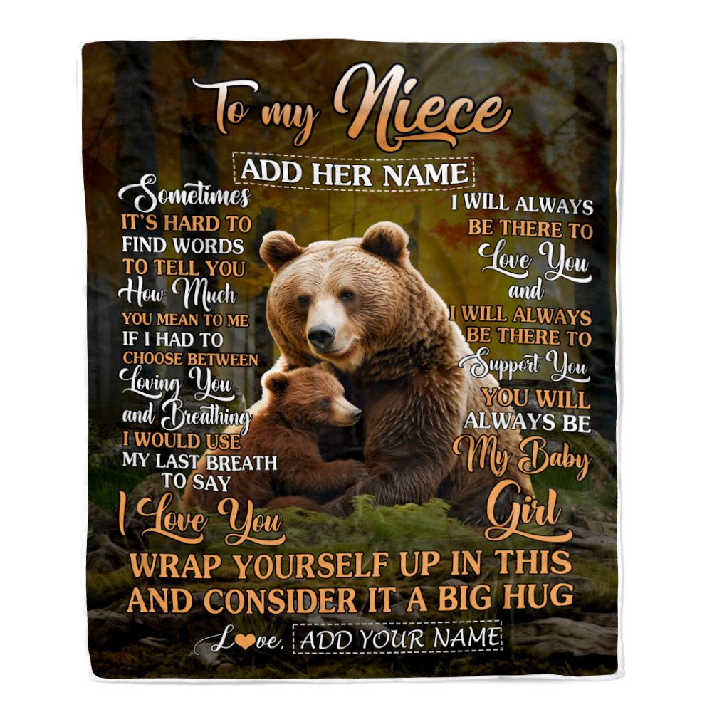 Personalized To My Niece Gift Blanket From Aunt Uncle Sometimes It's Hard Bear Niece Birthday Gifts Graduation Christmas Customized Fleece Throw Blanket | teecentury