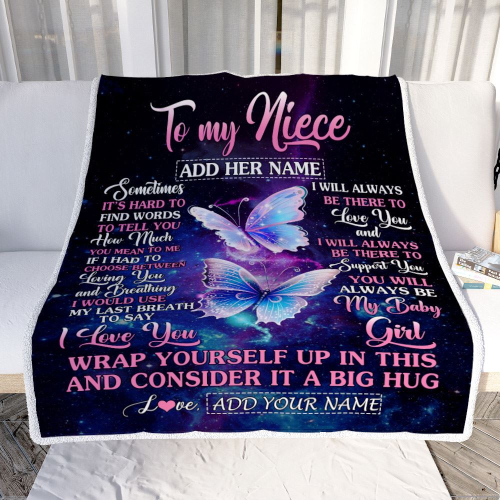 Personalized To My Niece Gift Blanket From Aunt Uncle Sometimes It's Hard Butterfly Niece Birthday Gifts Graduation Christmas Customized Fleece Throw Blanket | teecentury