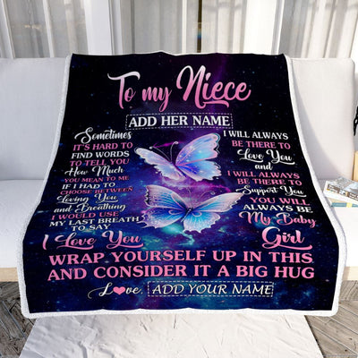 Personalized To My Niece Gift Blanket From Aunt Uncle Sometimes It's Hard Butterfly Niece Birthday Gifts Graduation Christmas Customized Fleece Throw Blanket | teecentury