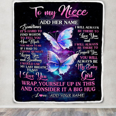 Personalized To My Niece Gift Blanket From Aunt Uncle Sometimes It's Hard Butterfly Niece Birthday Gifts Graduation Christmas Customized Fleece Throw Blanket | teecentury