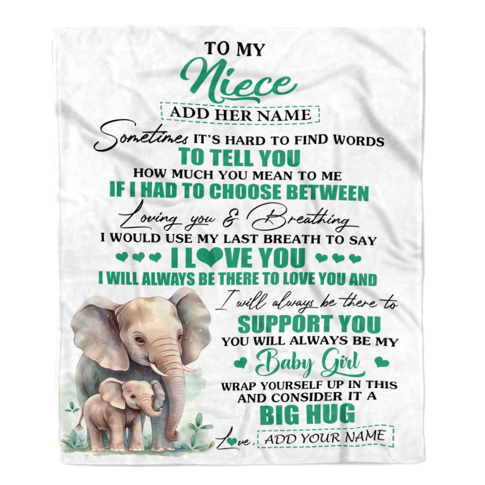 Personalized To My Niece Gift Blanket From Aunt Uncle Sometimes It's Hard Elephant Niece Birthday Gifts Graduation Christmas Customized Fleece Throw Blanket | teecentury