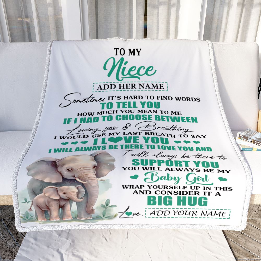 Personalized To My Niece Gift Blanket From Aunt Uncle Sometimes It's Hard Elephant Niece Birthday Gifts Graduation Christmas Customized Fleece Throw Blanket | teecentury