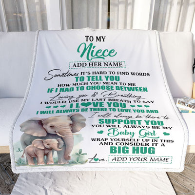 Personalized To My Niece Gift Blanket From Aunt Uncle Sometimes It's Hard Elephant Niece Birthday Gifts Graduation Christmas Customized Fleece Throw Blanket | teecentury