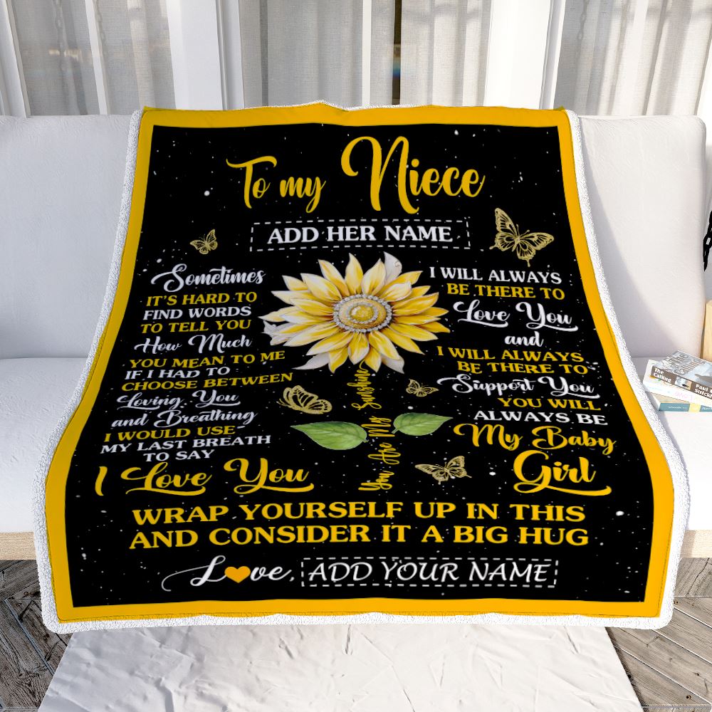 Personalized To My Niece Gift Blanket From Aunt Uncle Sometimes It's Hard Sunflower Niece Birthday Gifts Graduation Christmas Customized Fleece Throw Blanket | teecentury