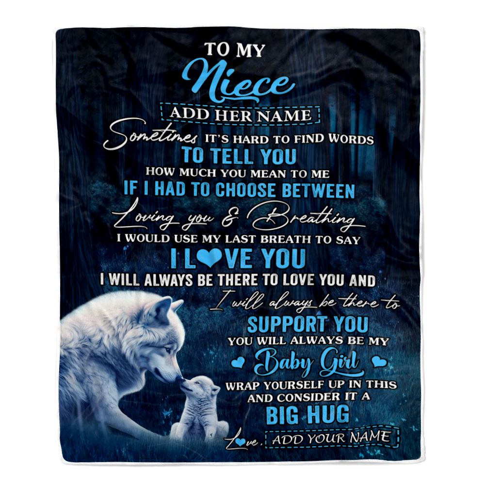Personalized To My Niece Gift Blanket From Aunt Uncle Sometimes It's Hard Wolf Niece Birthday Gifts Graduation Christmas Customized Fleece Throw Blanket | teecentury