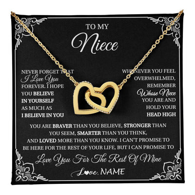Interlocking Hearts Necklace 18K Yellow Gold Finish | 1 | Personalized To My Niece Gift From Aunt Uncle Necklace I Love You Believe In You Niece Birthday Gifts Graduation Christmas Customized Gift Box Message Card | teecentury