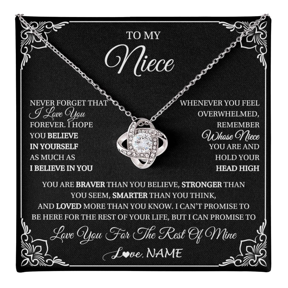 Love Knot Necklace 14K White Gold Finish | 1 | Personalized To My Niece Gift From Aunt Uncle Necklace I Love You Believe In You Niece Birthday Gifts Graduation Christmas Customized Gift Box Message Card | teecentury
