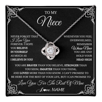 Love Knot Necklace 14K White Gold Finish | 1 | Personalized To My Niece Gift From Aunt Uncle Necklace I Love You Believe In You Niece Birthday Gifts Graduation Christmas Customized Gift Box Message Card | teecentury