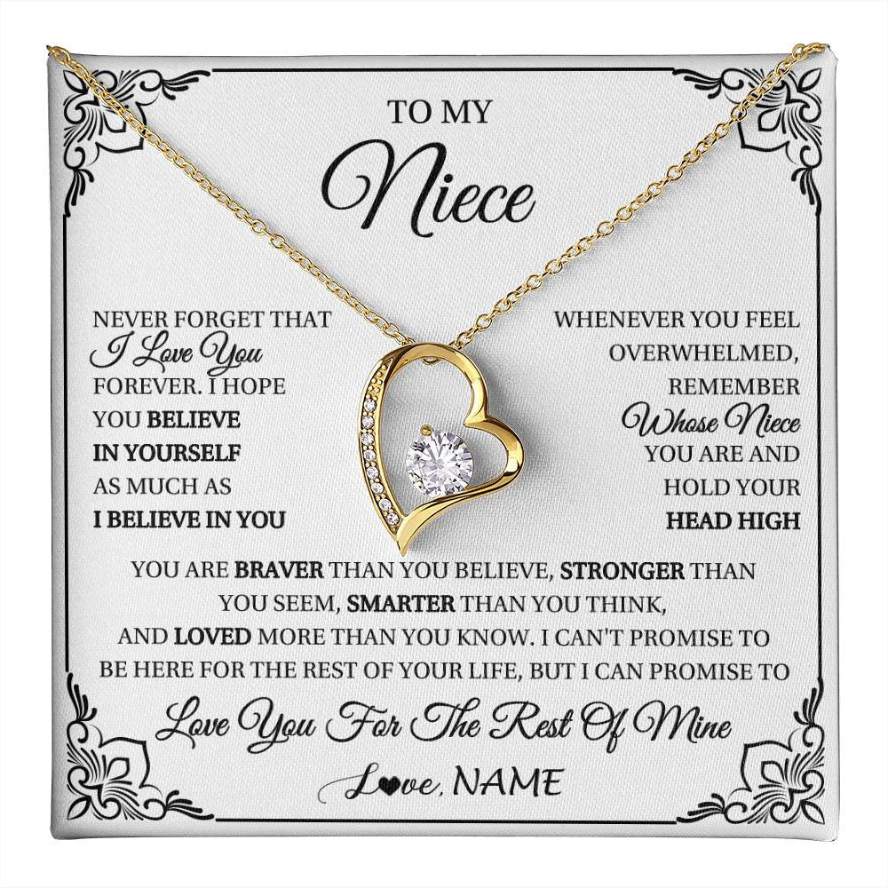 Forever Love Necklace 18K Yellow Gold Finish | 1 | Personalized To My Niece Gift Necklace From Aunt Uncle I Love You Believe In You Niece Birthday Gifts Graduation Christmas Customized Gift Box Message Card | teecentury