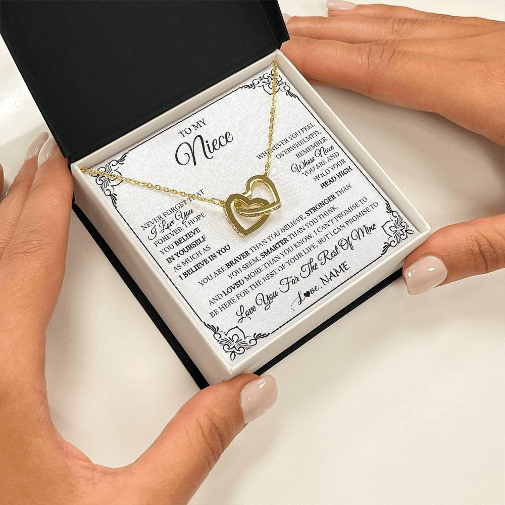 Interlocking Hearts Necklace 18K Yellow Gold Finish | 2 | Personalized To My Niece Gift Necklace From Aunt Uncle I Love You Believe In You Niece Birthday Gifts Graduation Christmas Customized Gift Box Message Card | teecentury