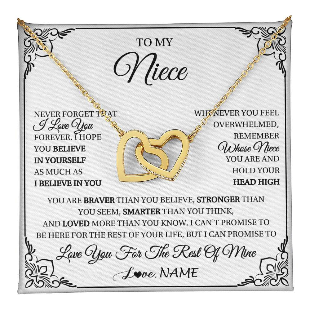 Interlocking Hearts Necklace 18K Yellow Gold Finish | 1 | Personalized To My Niece Gift Necklace From Aunt Uncle I Love You Believe In You Niece Birthday Gifts Graduation Christmas Customized Gift Box Message Card | teecentury